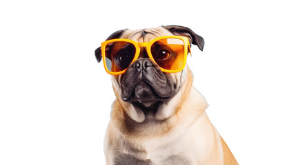 Pug wearing cool sunglasses in summer on a transparent background (PNG) - obrazy, fototapety, plakaty