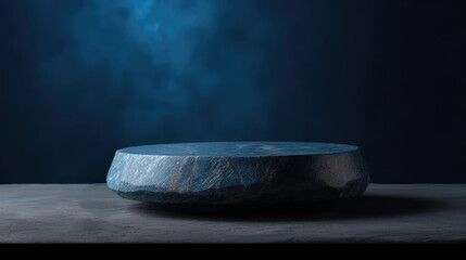 Natural stone and concrete podium in blue wall background for Empty show for packaging product presentation. Background for cosmetic products, Mock up the pedestal - obrazy, fototapety, plakaty