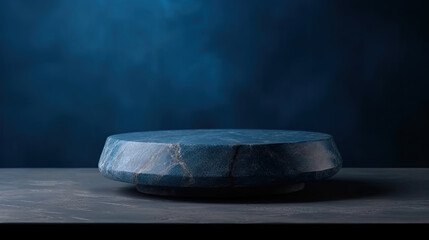 Obraz premium Natural stone and concrete podium in blue wall background for Empty show for packaging product presentation. Background for cosmetic products, Mock up the pedestal