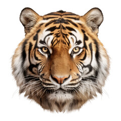 tiger face shot isolated on transparent background cutout