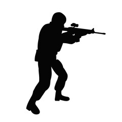 man with a rifle silhouette, on a white background vector