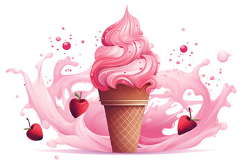 illustration of an ice cream set. Different types and tastes of cold desserts cups cones soft serve bars sticks popsicles frozen juice in waffles and on sticks. Vintage hand-drawn style generative ai