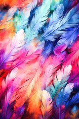 colorful feathers and sequins with blurred background