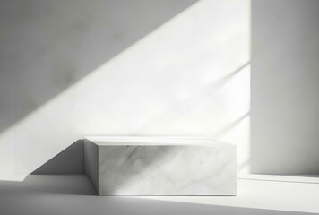 3d rendering of white marble podium for product presentation in modern interior