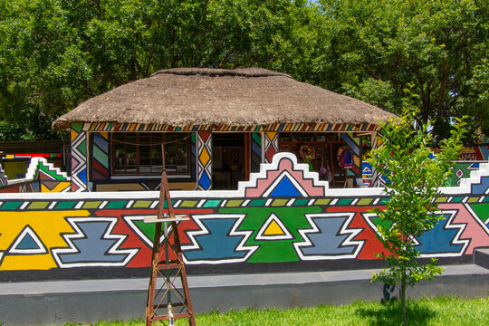 Original architecture of a traditional Ndebele village in South Africa