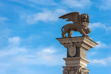 Statue of the Winged Lion of Saint Mark, symbol of the evangelist, the Venetian Republic and the...