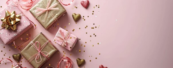 Background with surprise and gift box. Holiday Valentine's Day, birthday, wedding. Romantic presents