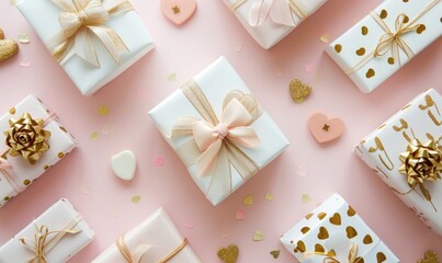 Fototapeta na wymiar Background with surprise and gift box. Holiday Valentine's Day, birthday, wedding. Romantic presents