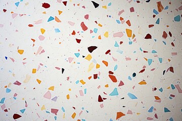 Traditional terrazzo flooring featuring colorful chips on white base.
