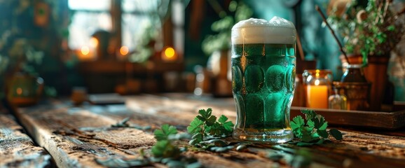 Fototapeta na wymiar St Patricks Day Foamy Green Beer, HD, Background Wallpaper, Desktop Wallpaper
