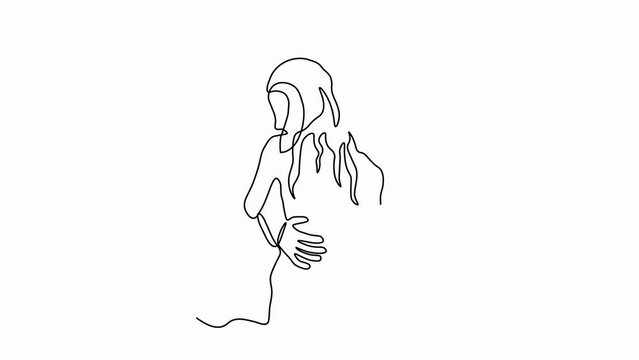 Self drawing animation with one continuous line draw,
a man and a woman hug each other