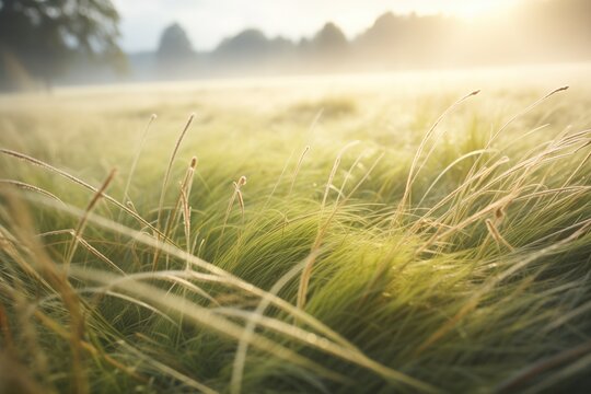 dew-laden grass around a badgers fresh morning tracks