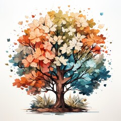 Generative AI Cute vintage summer tree artwork :