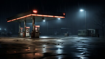 Generative AI gas station without cars at night