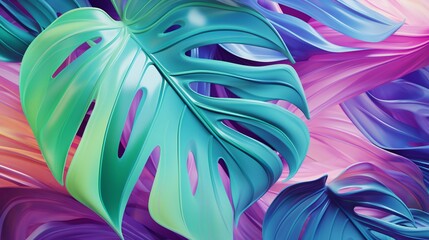 Obraz premium Calming rhythms take center stage as the intricate veins of a Monstera leaf create mesmerizing patterns up close