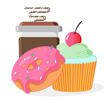 Cupcake donut and coffee mug vector design