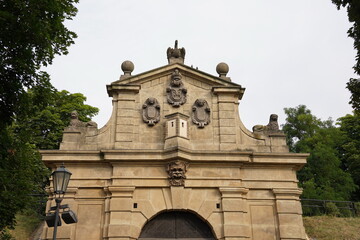 Entrance to garden of St. Peter and St. Paul basilica in Vysehrad (Upper Castle), Prague, Czech Republic