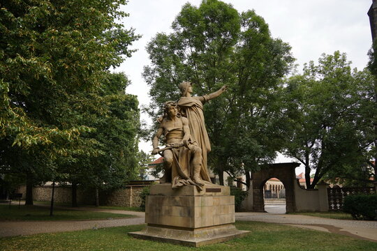 Sculpture of Premysl and Libuse in Vysehrad (upper castle) fortress, Prague