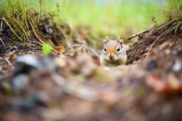 chipmunk inspecting burrow before winter sets in