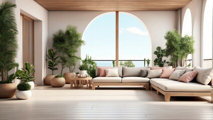 Fototapeta premium Modern Luxury Home Interior with Spacious Living Room Showcasing Elegant Furniture and Large Windows 