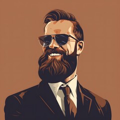 Obraz premium Bearded Man with Glasses and Suit in Stylish Portrait Illustration