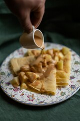 Pancakes with caramel and apple