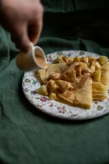 Pancakes with caramel and apple