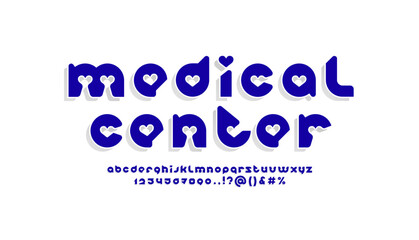 Alphabet font with hearts, trendy modern letters and numbers set, vector illustration 10EPS.