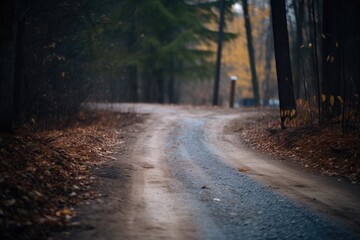 gravel trail disappearing into dark woods
