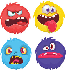 Cute cartoon Monsters. Vector set of cartoon monsters: ghost, goblin, bigfoot yeti, troll and alien. Halloween characters isolated