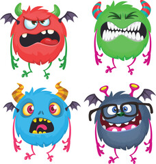 Naklejka premium Cute cartoon Monsters. Vector set of cartoon monsters: ghost, goblin, bigfoot yeti, troll and alien. Halloween characters isolated