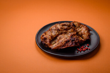 Delicious fresh crispy chicken grilled with salt, spices and herbs