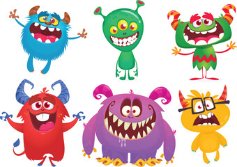 Cute cartoon Monsters. Vector set of cartoon monsters: ghost, goblin, bigfoot yeti, troll and alien. Halloween characters isolated