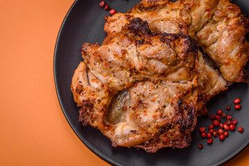 Delicious fresh crispy chicken grilled with salt, spices and herbs