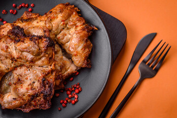 Delicious fresh crispy chicken grilled with salt, spices and herbs