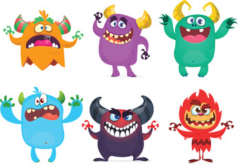 Cute cartoon Monsters. Vector set of cartoon monsters: ghost, goblin, bigfoot yeti, troll and alien. Halloween characters isolated