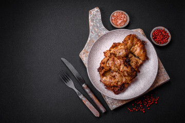 Delicious fresh crispy chicken grilled with salt, spices and herbs