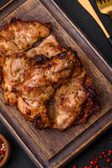 Delicious fresh crispy chicken grilled with salt, spices and herbs