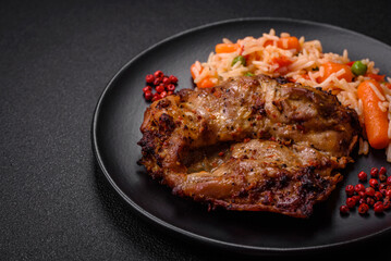 Delicious fresh crispy chicken grilled with salt, spices and herbs