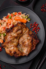 Delicious fresh crispy chicken grilled with salt, spices and herbs