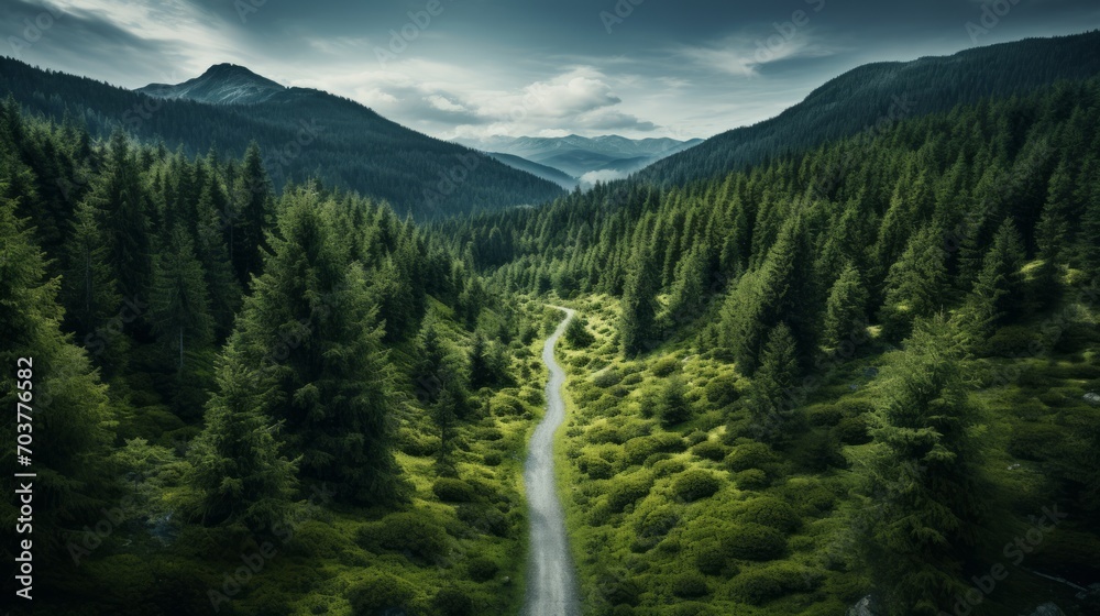 Poster generative ai overhead forest trail