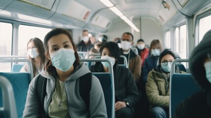 People wearing masks on a train