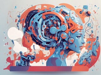abstract background with  humanoid robot face