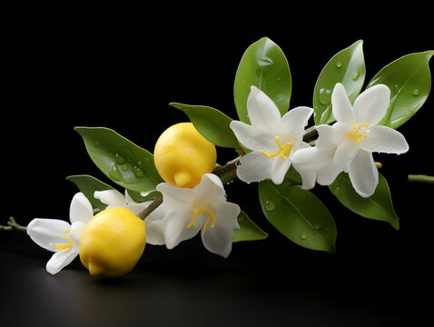 lemon flower in studio background, single lemon flower, Beautiful flower images