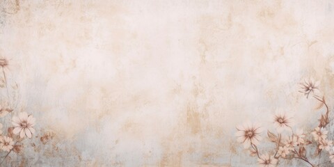 Flowers on the old white wall background, digital wall tiles or wallpaper design