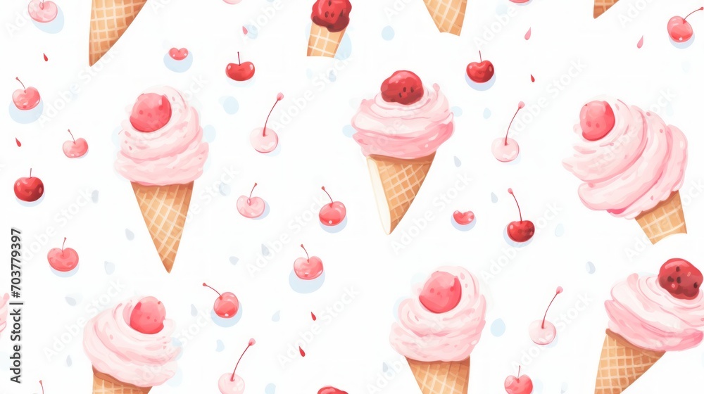 Poster Generative AI Simple aquarelle ice cream pattern