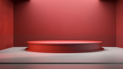 Red Velvet Product Launch Podium : Red stage platform on red walls and white floor
