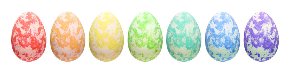 Happy Easter border with voluminous rainbow eggs isolated on transparent background. PNG