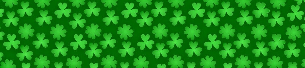 St patrick's day shamrock clover leaf. Clover paper decorations. Green shamrock background. Horizontal design. Cloverleaf tape. Saint patrick's day green pattern banner