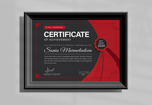 Certificate Layout With Red And Black Color
